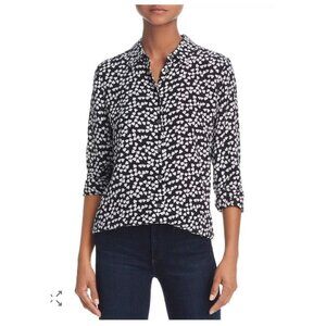 NWT! Equipment Femme Essential Heart Print Silk Shirt Medium B & W Button Down
